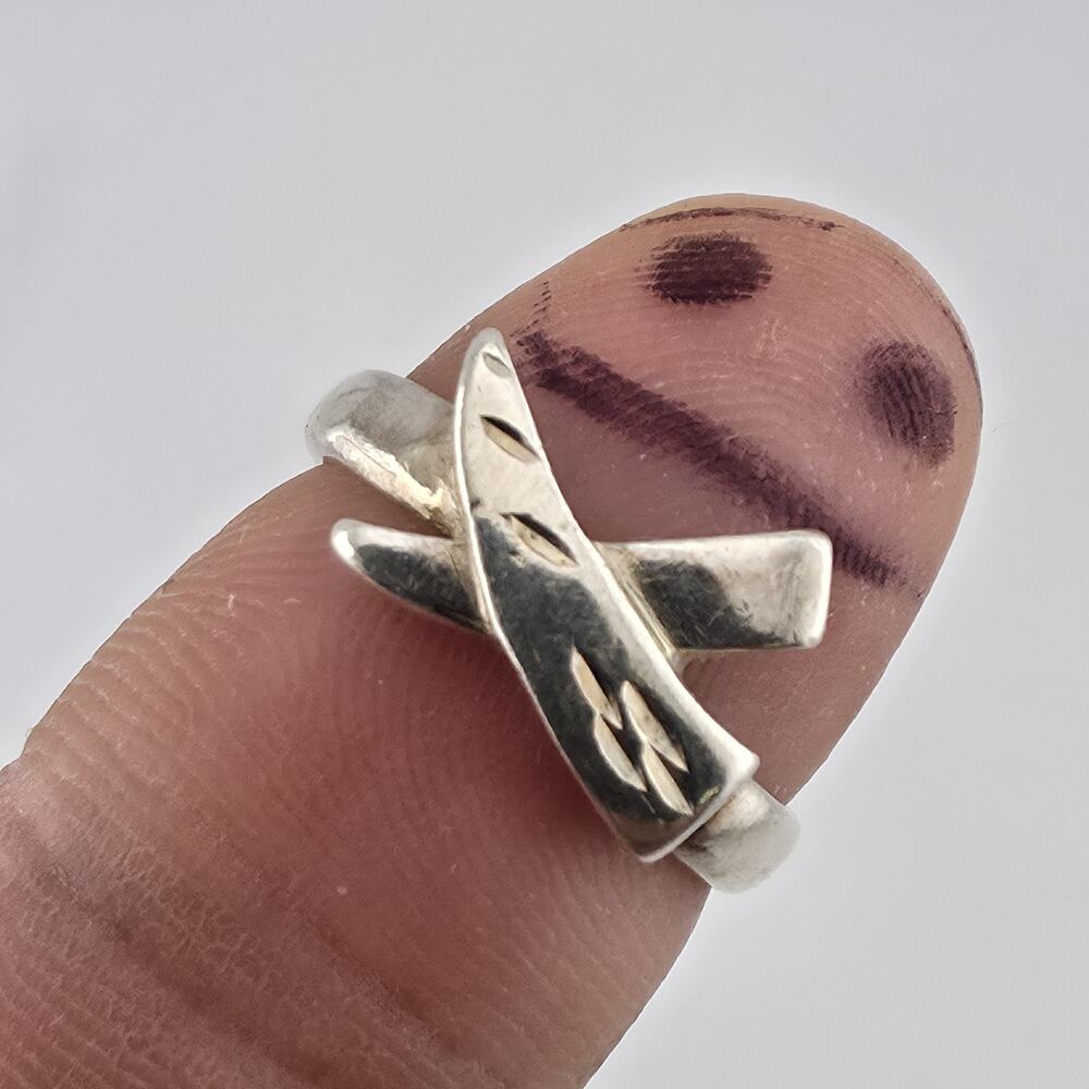 Sterling Silver Abstract Criss Cross Ring Size 6.5 Modern Geometric 925 Artisan